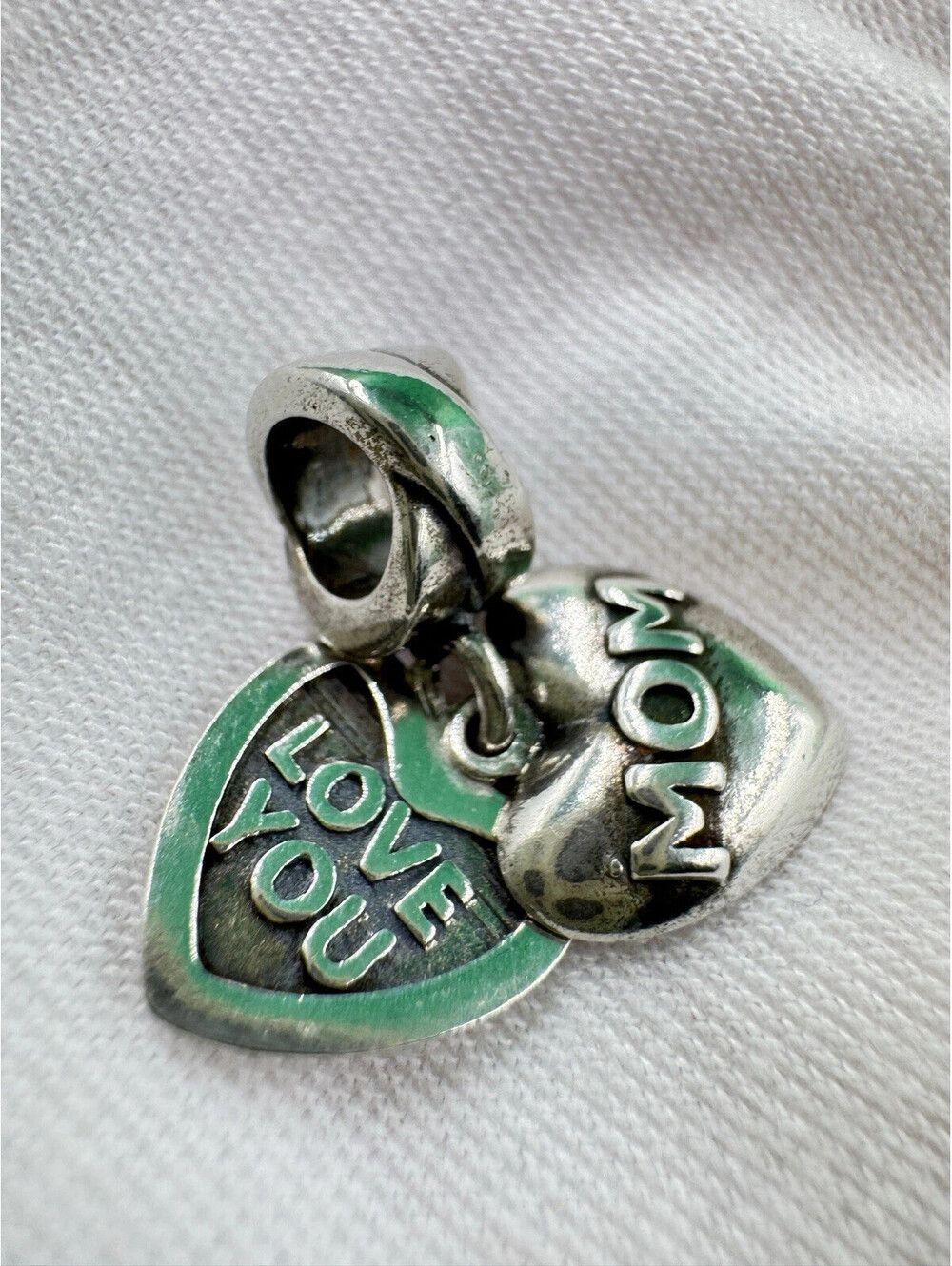 Nice Sterling Silver 925 Bracelet Charm/Pendant Love You Mom Double Heart Shape